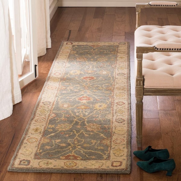 Antiquity Blue/Ivory 2 ft. x 10 ft. Border Runner Rug