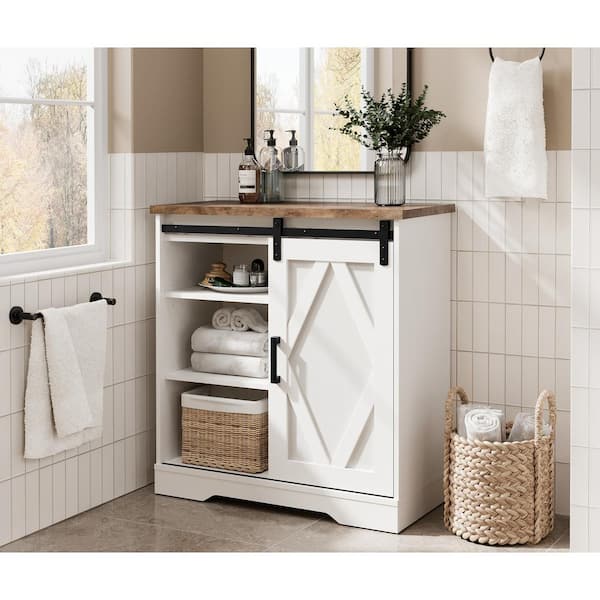 WAMPAT Home Storage Cabinet with Doors and Sliding Drawer Bathroom White  Wooden Free-Standing Cupboard with Adjustable Shelf W18N4063W-HD - The Home  Depot