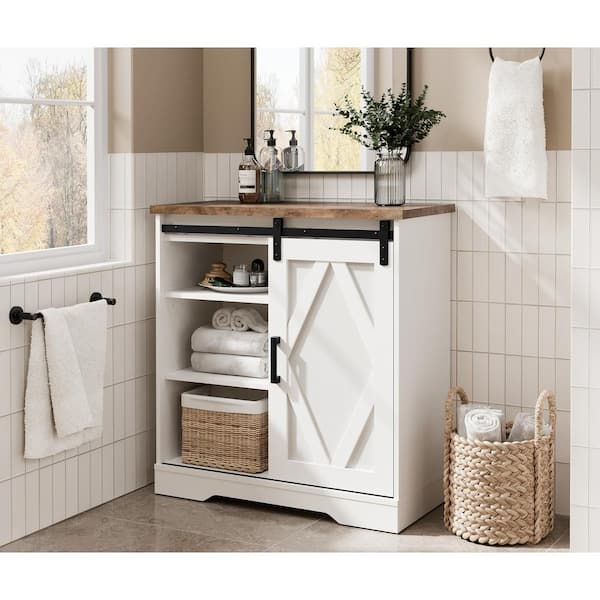 WAMPAT Farmhouse Wood Accent Cabinet with Sliding Barn Door