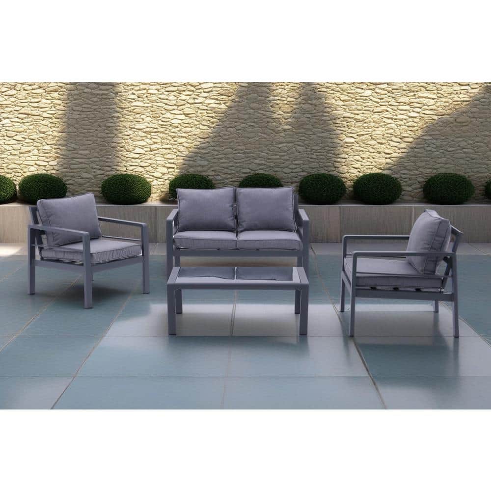 4 Piece 46.46*20.87*26, Gray Aluminum Outdoor Patio Lounge Set with Removab