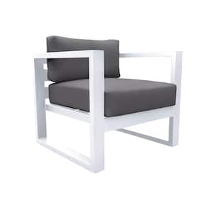 Aelani White Aluminum Outdoor Lounge Chair with Dark Gray Cushion