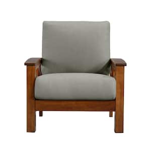 Virginia X-Design Arm Chair with Exposed Cherry Wood Frame in Dove Gray Linen