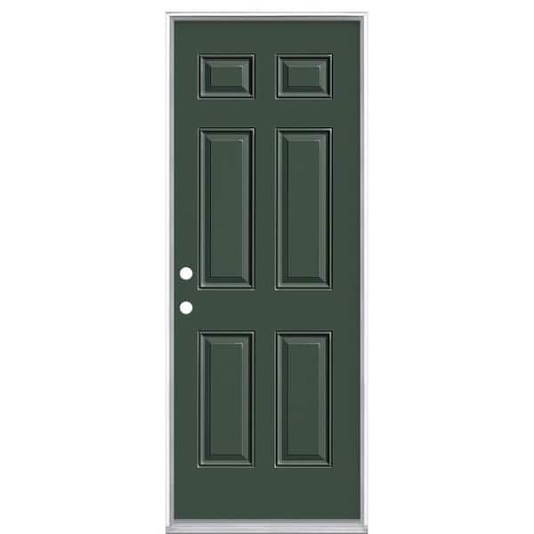 30 in. x 80 in. 6-Panel Right-Hand Inswing Painted Steel Prehung Front Exterior Door No Brickmold