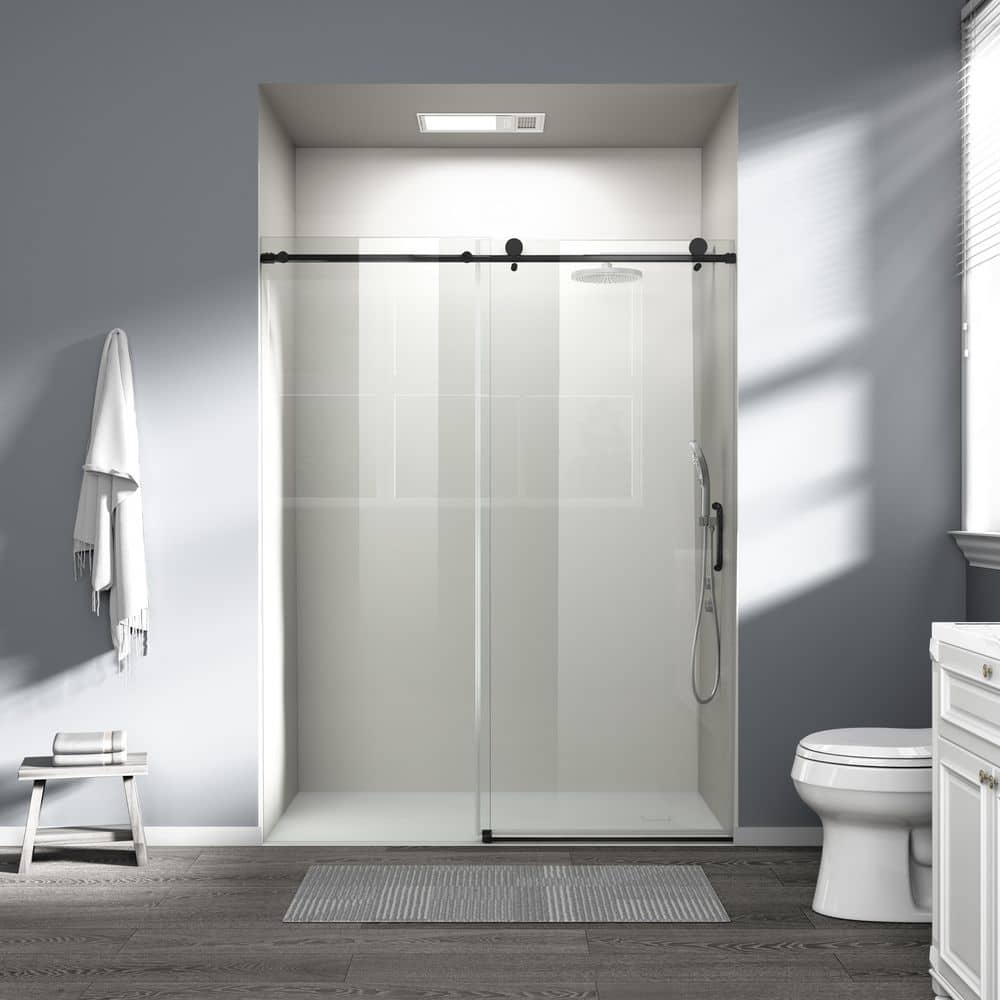 60 in. W x 76 in. H Single Sliding frameless Bypass Bathroom Shower Door with 1/4 in. Tempered Glass in Matte Black price history on PriceWatchPro