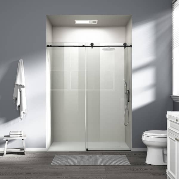 60 in. W x 76 in. H Single Sliding frameless Bypass Bathroom Shower Door with 1/4 in. Tempered Glass in Matte Black
