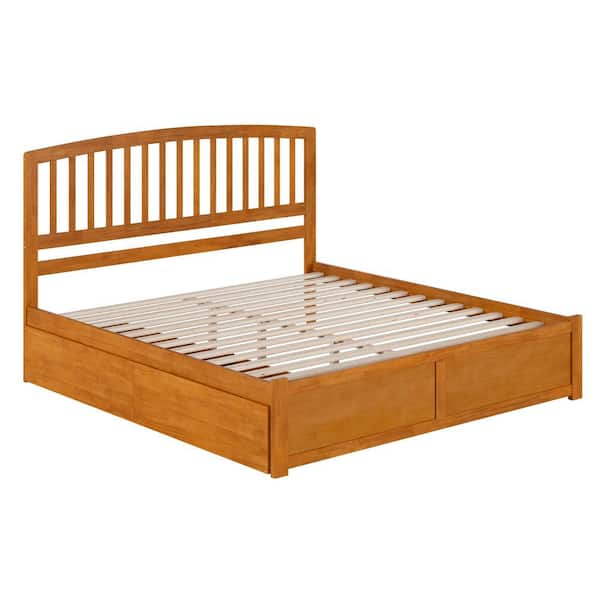 Richmond Light Toffee Natural Bronze Solid Wood Frame King Platform Bed with Footboard and Storage Drawers