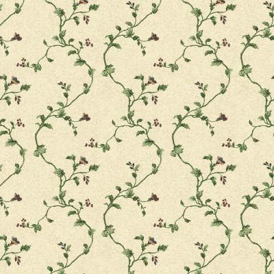 The Wallpaper Company 56 sq.ft. Purple And Green Floral Document Trail Wallpaper-DISCONTINUED