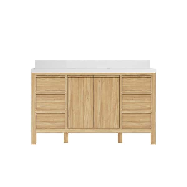 Willow Collections Elizabeth 60 in. W x 22 in. D x 36 in. H Single Sink Bath Vanity in Natural with 2 in. White Quartz Top