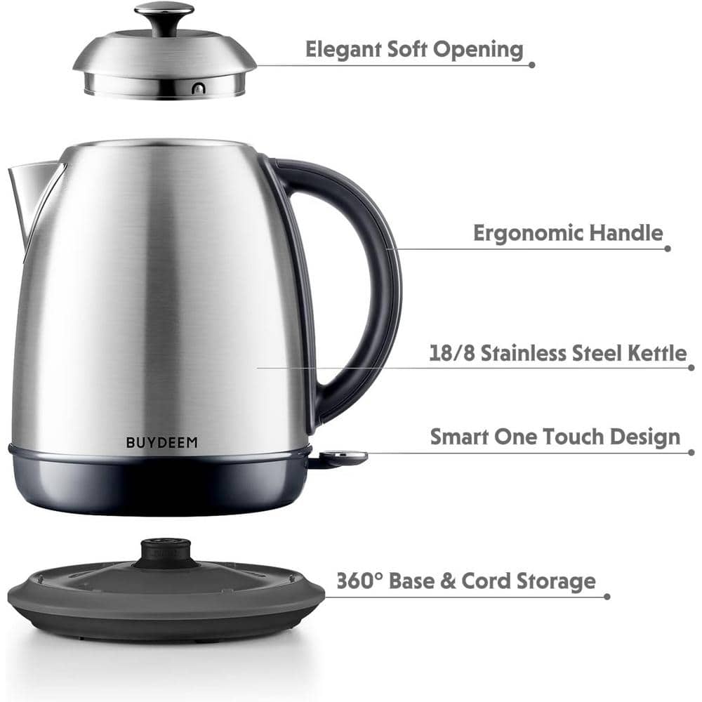 BUYDEEM 1.7L Silver Stainless Steel Electric Kettle with Auto Shut-Off
