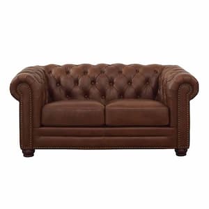 Aliso 68 in. Pecan Solid Leather 2-Seater Loveseat with Removable Cushion