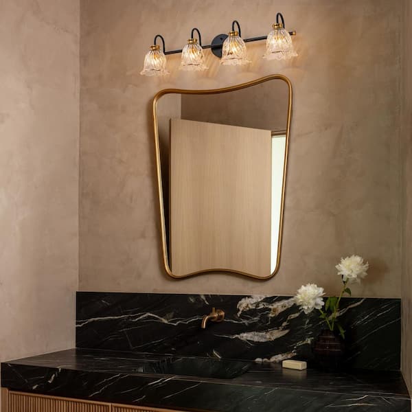 ZYZWMB 31.50 in. 4-Light Vintage Black and Brass Vanity Light with