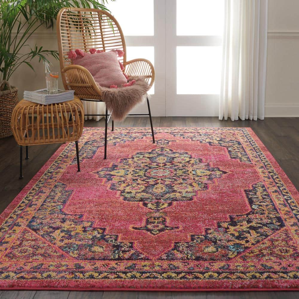 Nourison Pink and Flame Medallion 5'3" x 7'3" Synthetic Area Rug