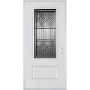 64.5 inch x 82.375 inch Blacksmith 3/4 Oval Lite 2-Panel Prefinished White  Left-Hand Inswing Steel Prehung Front Door with Sidelites and Brickmould