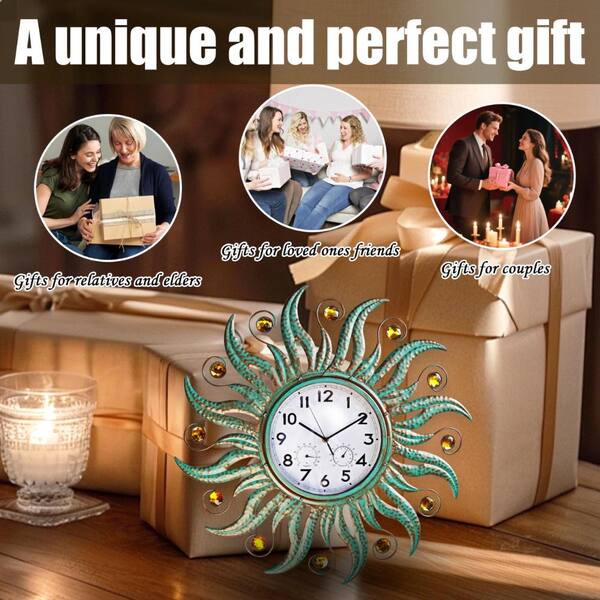 25 in. Outdoor Wall Clock with Thermometer and Hygrometer, Sun