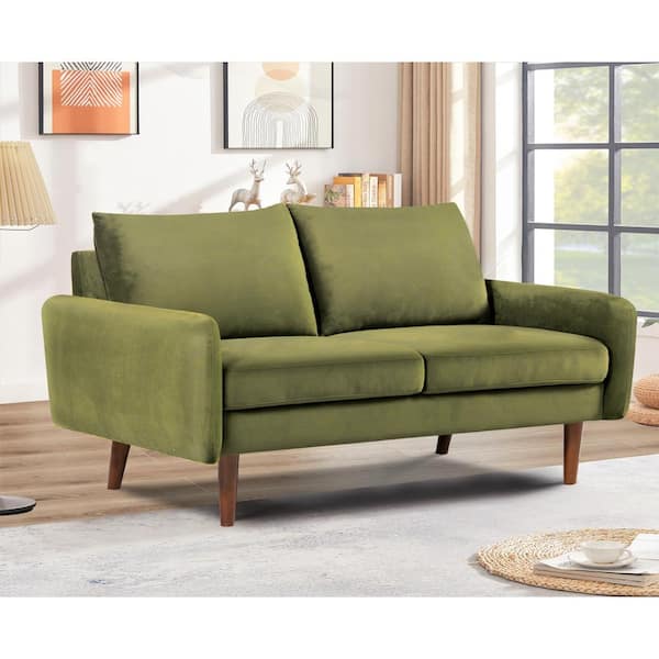 Us Pride Furniture Valarie 58 In Olive Green Velvet 2 Seater Loveseat With Tapered Legs