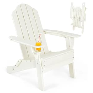 White Plastic Folding Adirondack Chair with Built-In Cup Holder
