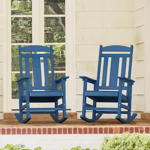 Navy Blue Plastic Outdoor Rocking Chair Porch Rocker for Outdoor and Indoor (2-Pack)