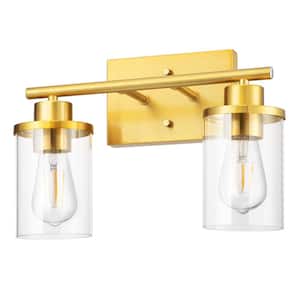 13.9 in. 2-Light Gold Vanity Light with Clear Glass Shade