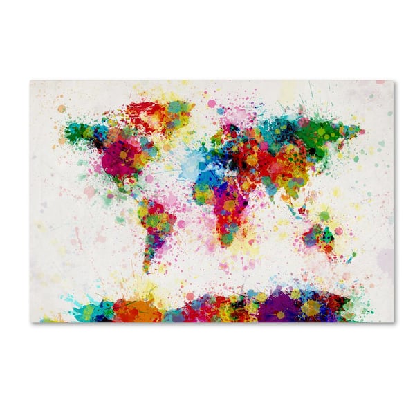Trademark Fine Art 30 in. x 47 in. Paint Splashes World Map Canvas Art