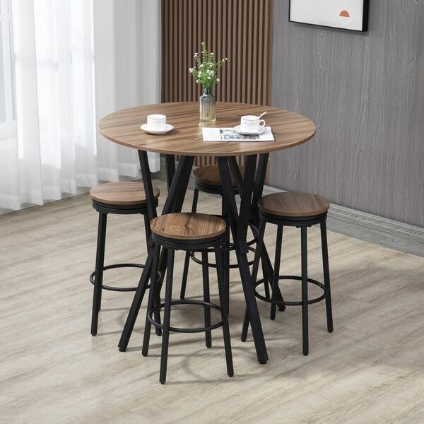 Rialto 5 Pc Brown Dark Wood Putty Beige Aluminum Outdoor Dining Set With  Rectangle Bar Table, Swivel Barstool - Rooms To Go