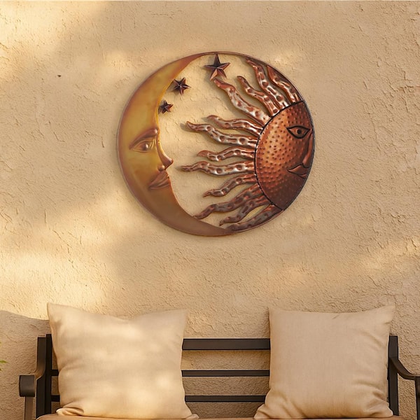Benjara Celestial Metal Sun Moon Wall Decor BM05395 - The Home Depot