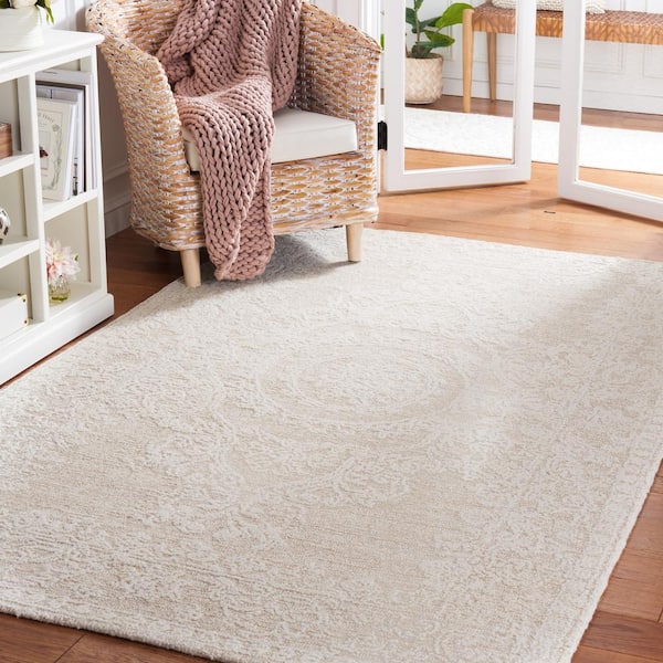 Abstract Ivory/Beige 5 ft. x 8 ft. Borders Floral Area Rug