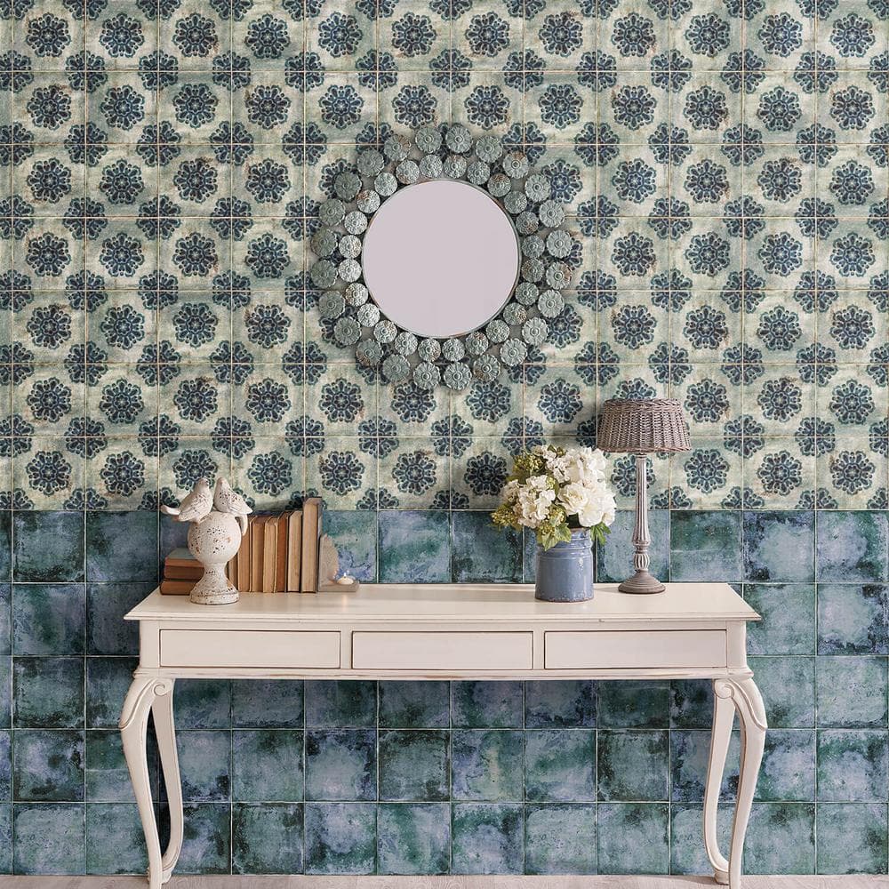 Angela Harris 8" x 8" Blue Patterned Ceramic Wall Tile