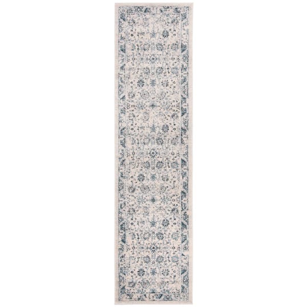Charleston Ivory/Blue 2 ft. x 6 ft. Floral Runner Rug