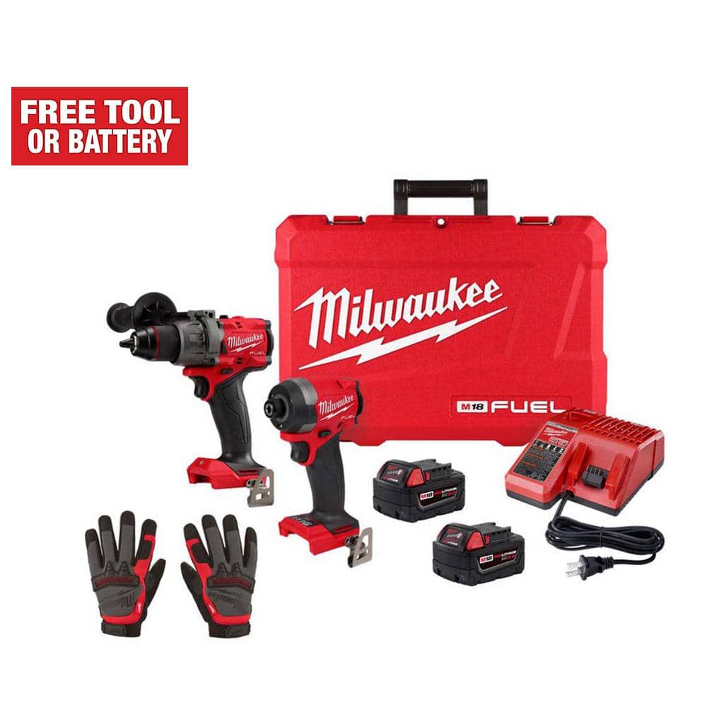 Milwaukee M18 FUEL 18V Lithium-Ion Brushless Cordless Hammer Drill & Impact Driver Combo Kit (2-Tool) w/Large Demolition Gloves