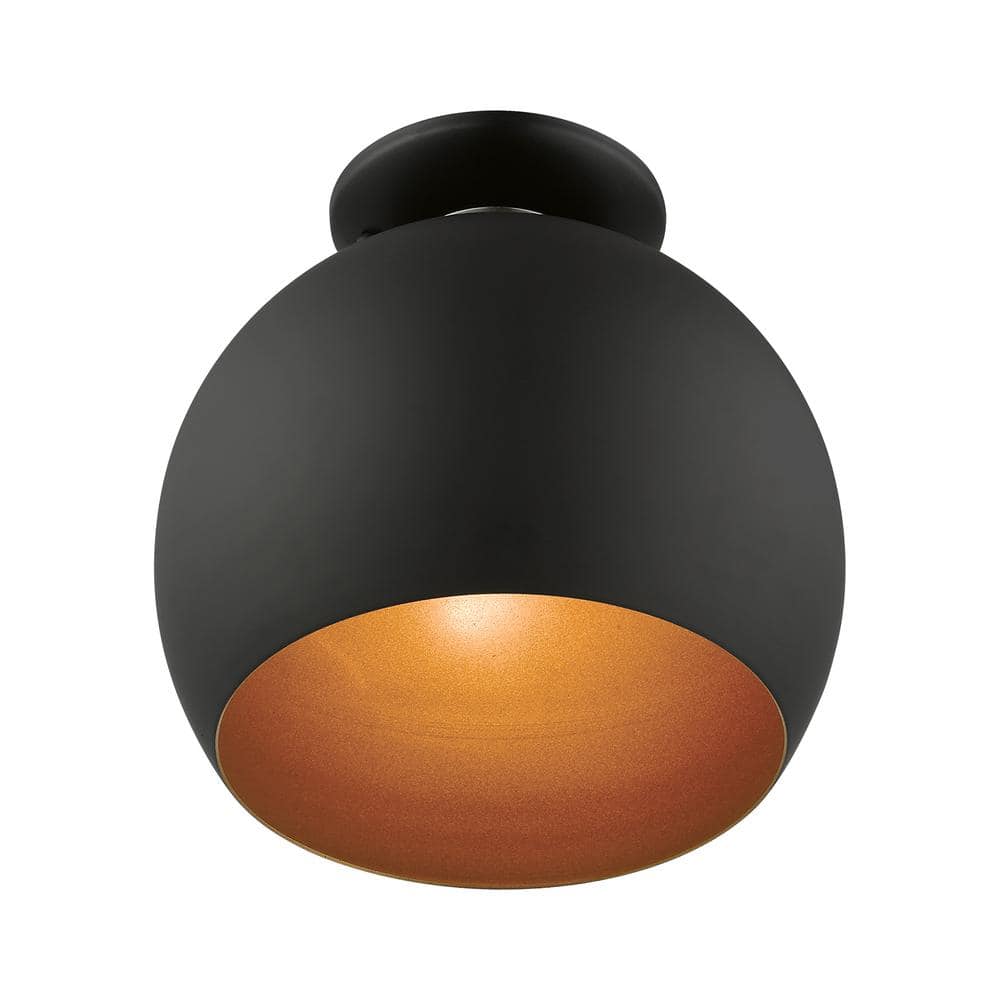 Black and Gold Aluminum 1-Light Semi-Flush Mount