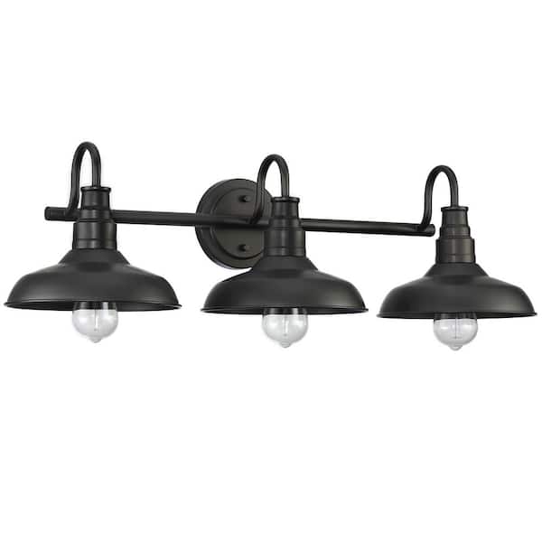 31.13 in. 3-Light Industrial Dark Bronze Retro Vanity Light with Metal Shade