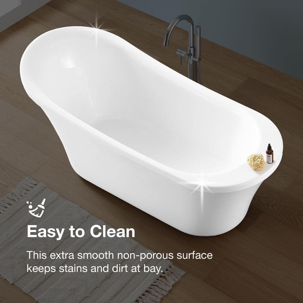 Ruby 65'' White Acrylic Freestanding Slipper Bathtub