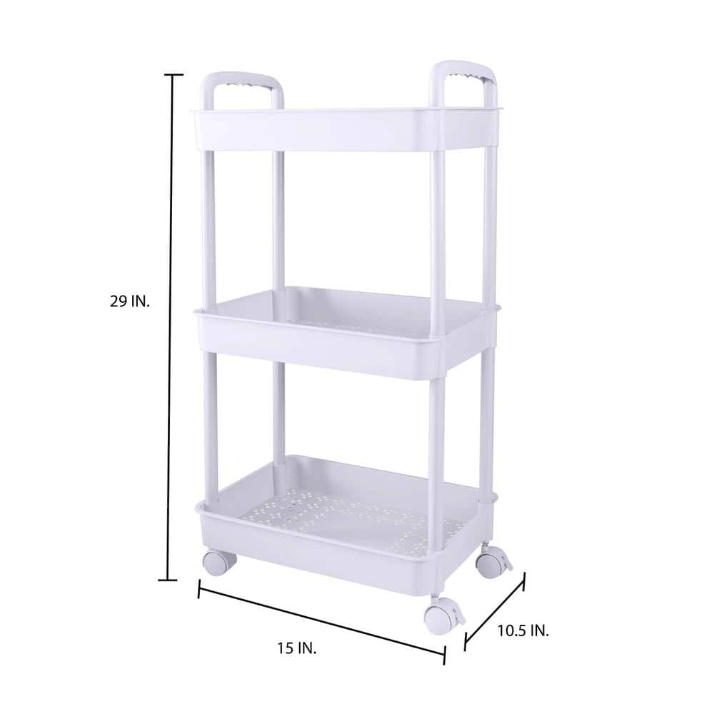 White 3-Tier Rolling Polypropylene Storage Cart