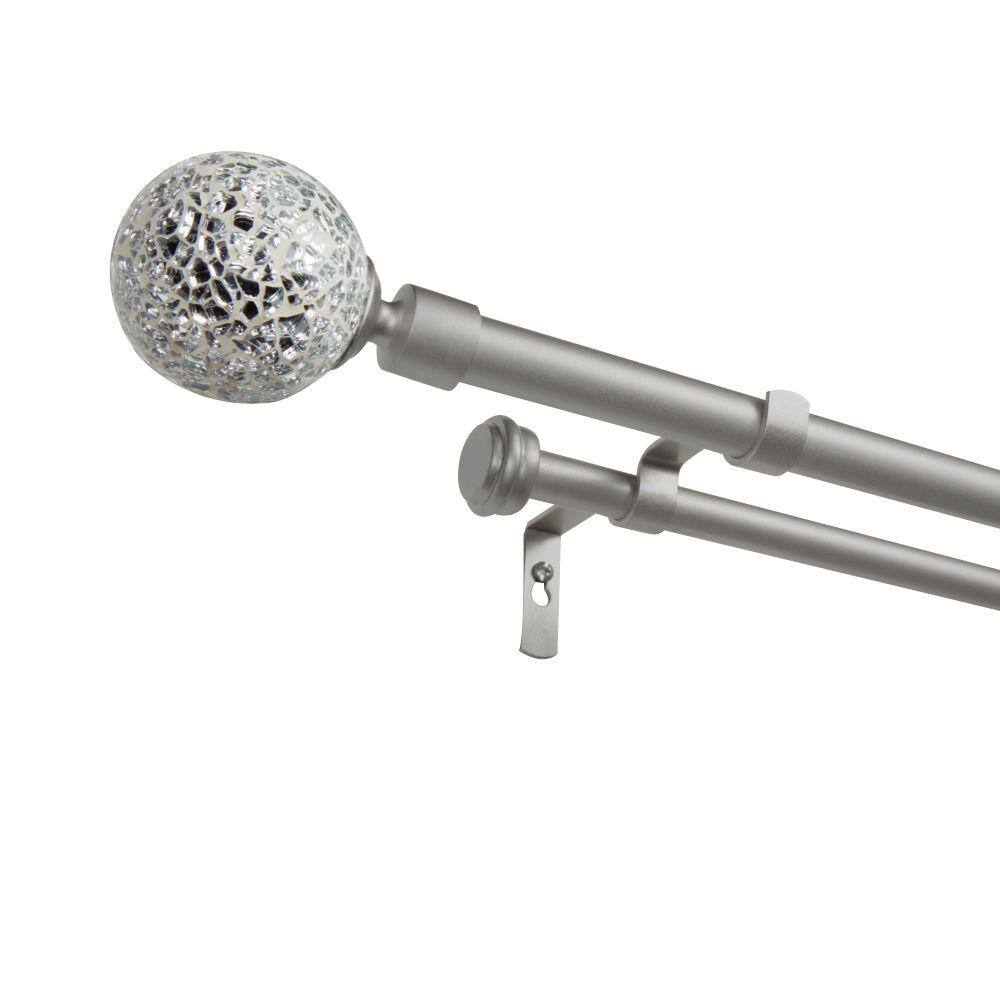 White Mosaic Double 66 in. - 120 in. Adjustable 3/4 in. Double Curtain Rod Kit in Matte Silver with Finial price history on PriceWatchPro