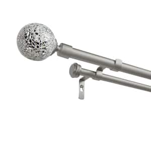 White Mosaic Double 66 in. - 120 in. Adjustable 3/4 in. Double Curtain Rod Kit in Matte Silver with Finial