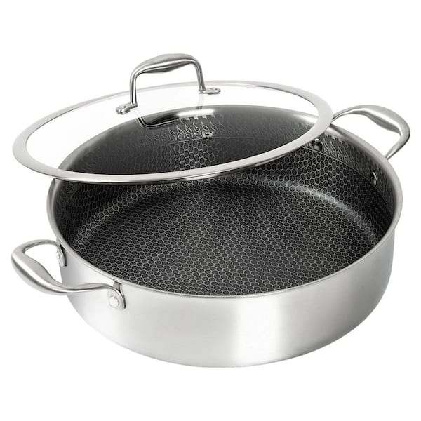 6-Piece Stainless Steel Saute Pan Set Tri-Ply Honeycomb Nonstick Interior Induction Oven Compatible with Lid