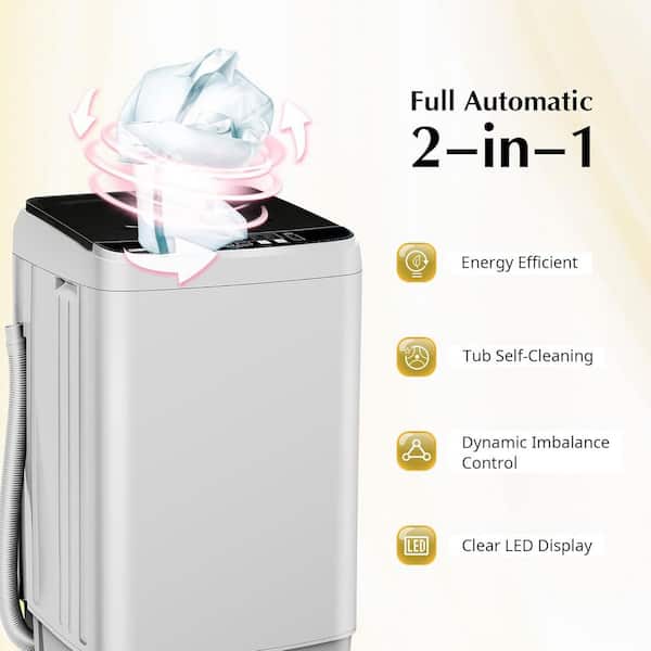 17.7 lbs. White Full Automatic Washer with LED Display, 10 Programs, Drain Pump for Camping Apartment Dorm