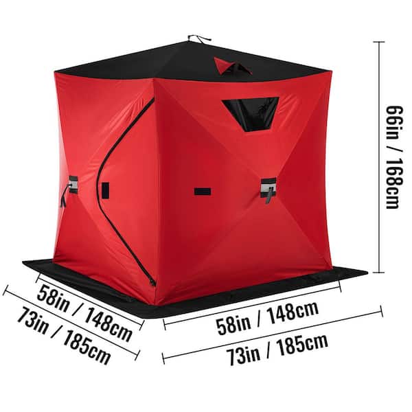 VEVOR 300 D Ice Shelter 2 Person Pop-Up Ice Fishing Hut with Oxford Fabric  Waterproof Ice Fishing Tent for Expedition, Red BDZP148X148X168CMV0 - The  Home Depot