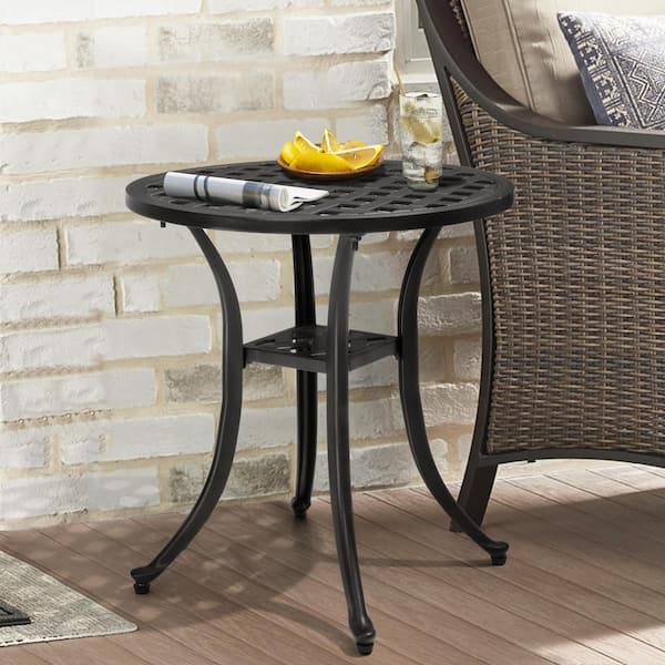 All-weather Black Aluminum Patio End Table Outdoor Side Table