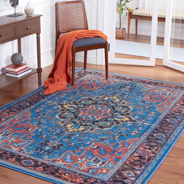Journey Blue/Red 8 ft. x 10 ft. Machine Washable Medallion Area Rug