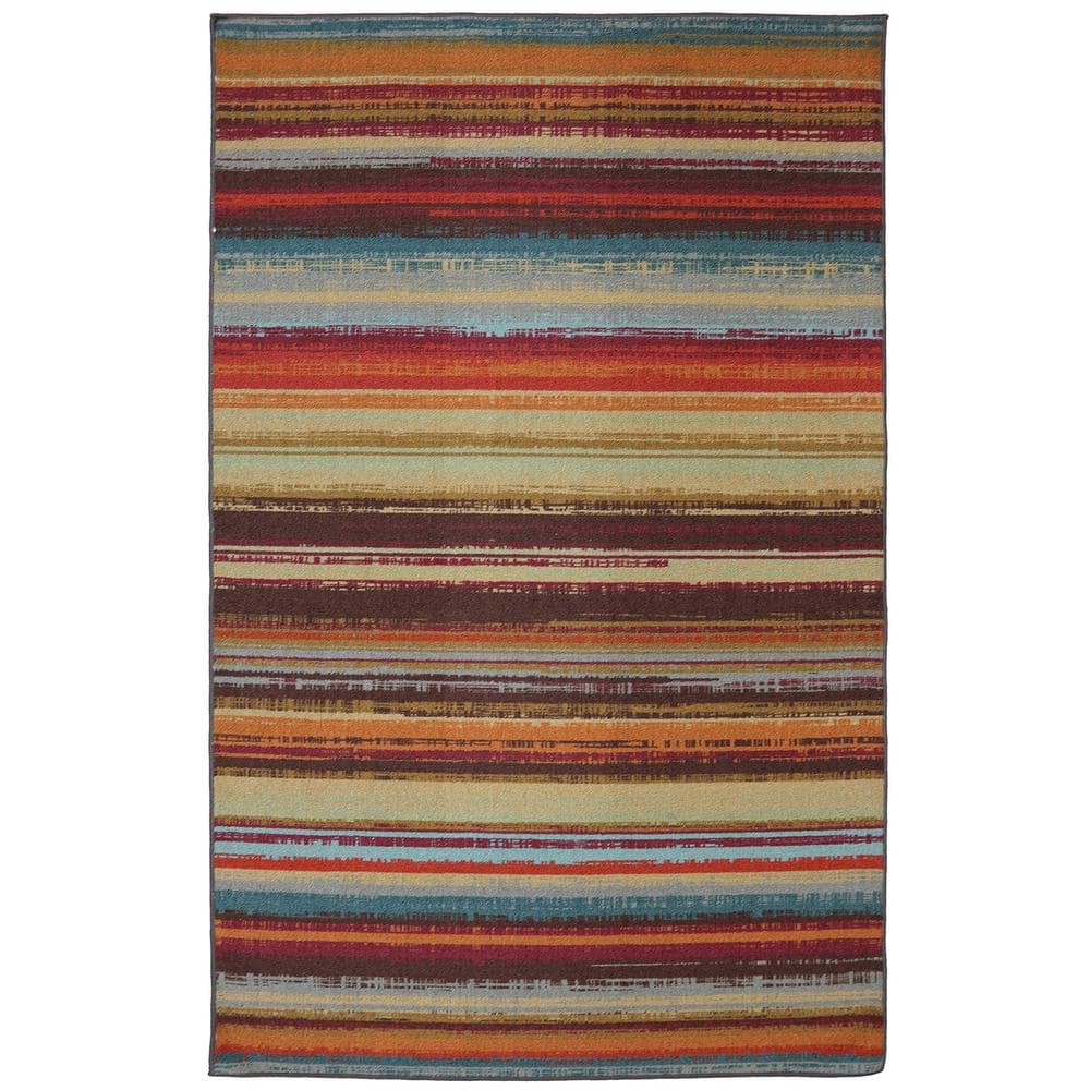 Multicolor Synthetic Stripe Rectangular Area Rug, 5' x 8'