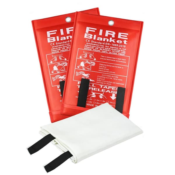 Fiberglass Emergency Fire Blanket with Wall Hook and Pouch Home Kitchen Safety Fire Retardant 2 Pack