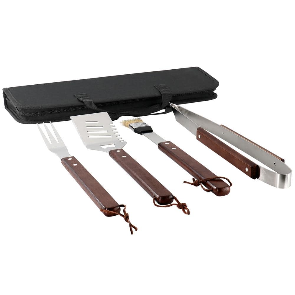 Gibson Home 5-Piece Stainless Steel BBQ Tool Set with Walnut Handles