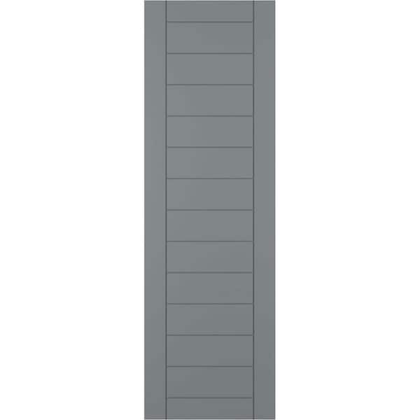 Ekena Millwork 18 in. x 34 in. PVC True Fit Horizontal Slat Framed Modern Style Fixed Mount Board & Batten Shutters Pair in Ocean Swell