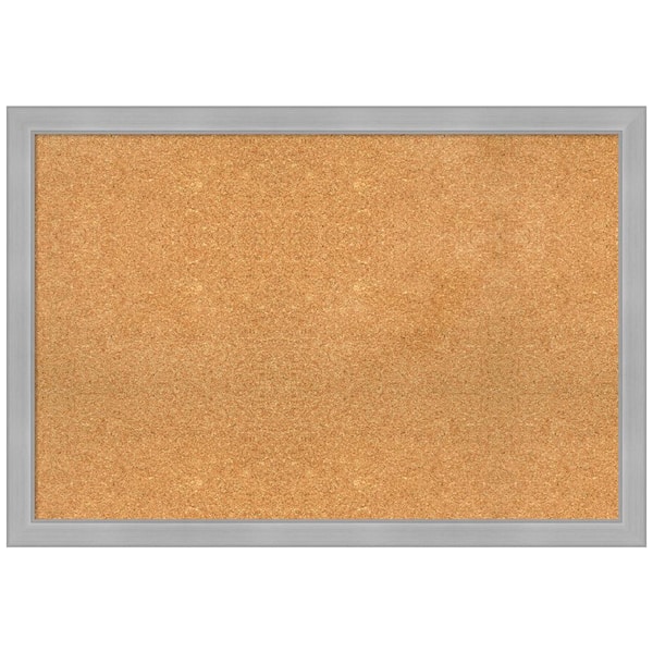 Amanti Art Vista Brushed Nickel 38.62 in. x 26.62 in. Narrow Framed Corkboard Memo Board