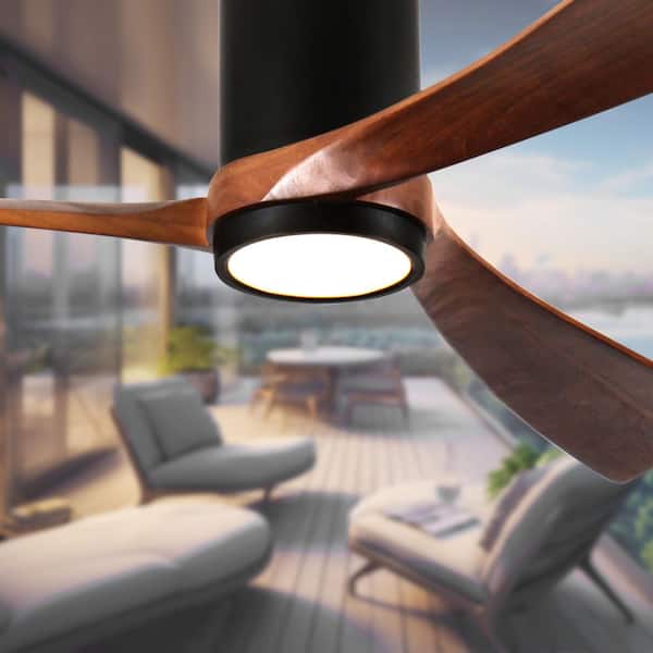 60 in. Indoor/Outdoor Black Modern Flush Mount LED Ceiling Fan with 3-Colors Dimmable and Remote APP Control