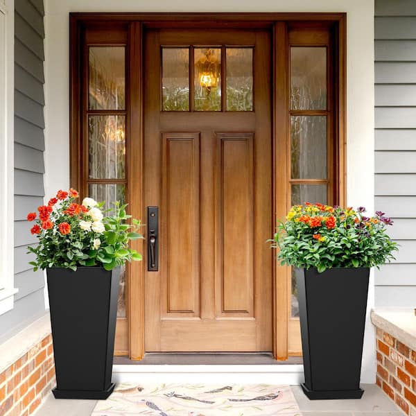 TUYOHW 24 in. Large Tall Black Planters (Set of 2)-Indoor Outdoor Garden  Pots RW-SCX-HP-674