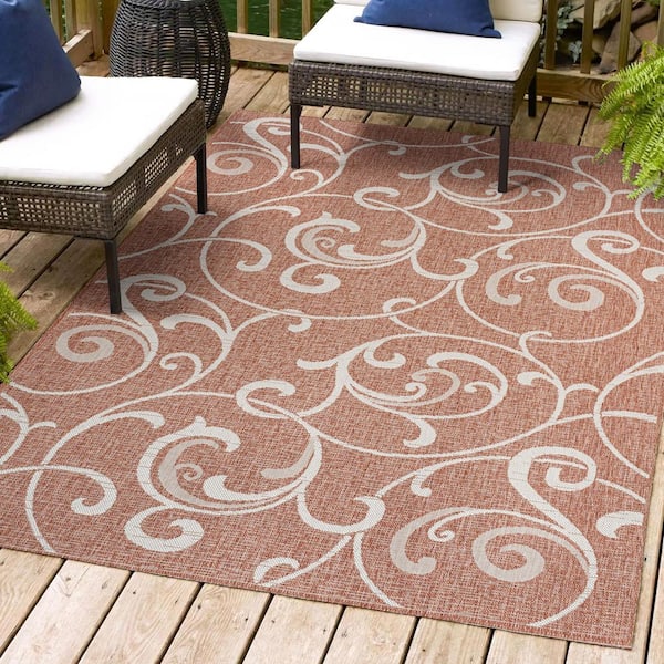 Maribel Traditional Classic All-Over Scroll Salmon/Cream 8 ft. x 10 ft. Indoor/Outdoor Area Rug