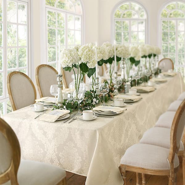 Barcelona Jacquard Damask Tablecloth, Antique - 60"W x 102"L