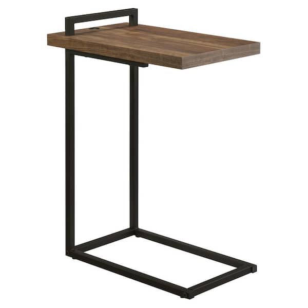 Coaster 11.5 in. Aged Walnut and Black C-Shaped Wood Accent Table with USB Port